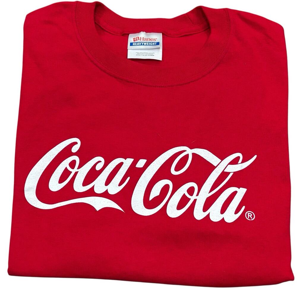Vintage Coca Cola Tee Hanes Heavyweight Cotton Medium Deadstock Red